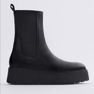 Zara Flat Platform Leather Ankle Boots